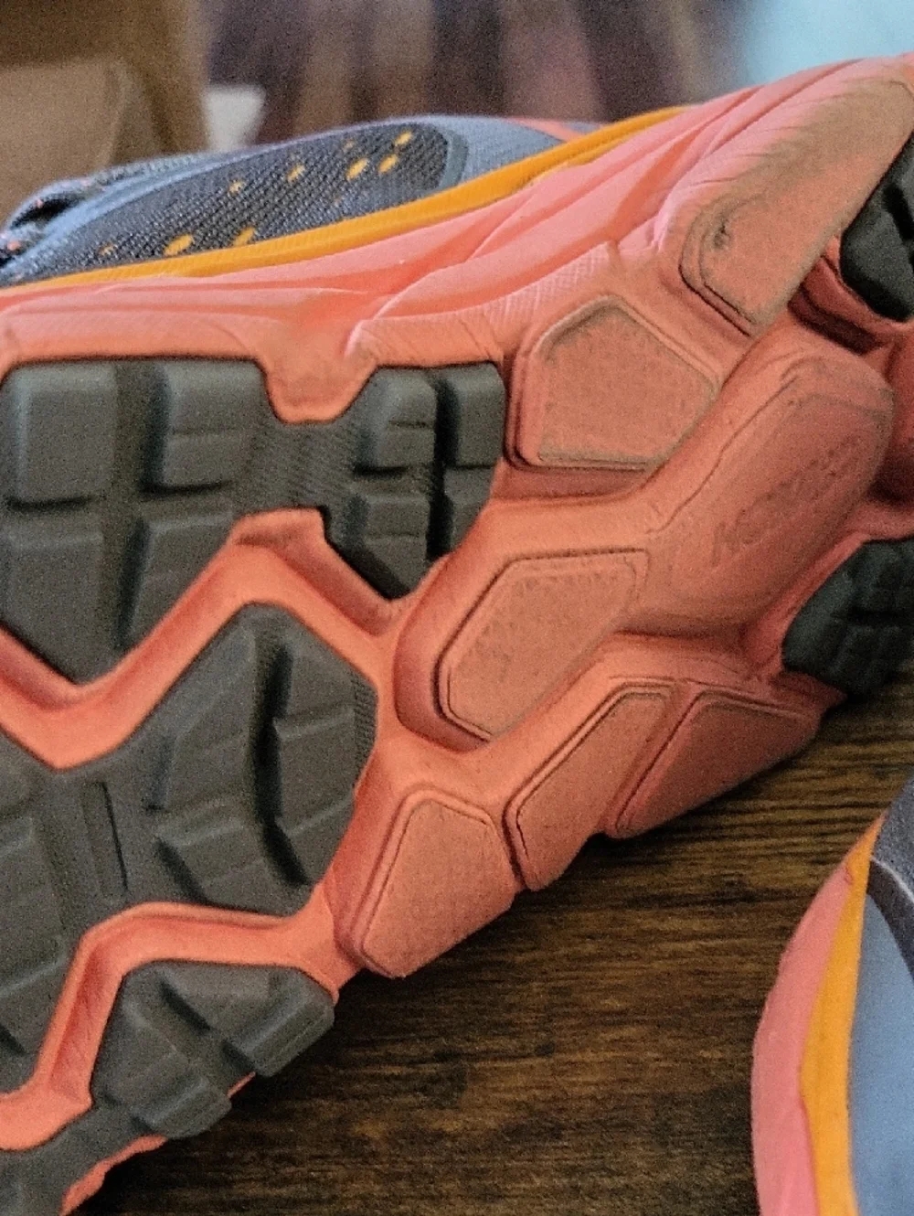 Hoka One One Gray Running Shoes with Coral And Orange Accents - Picture 11 of 12